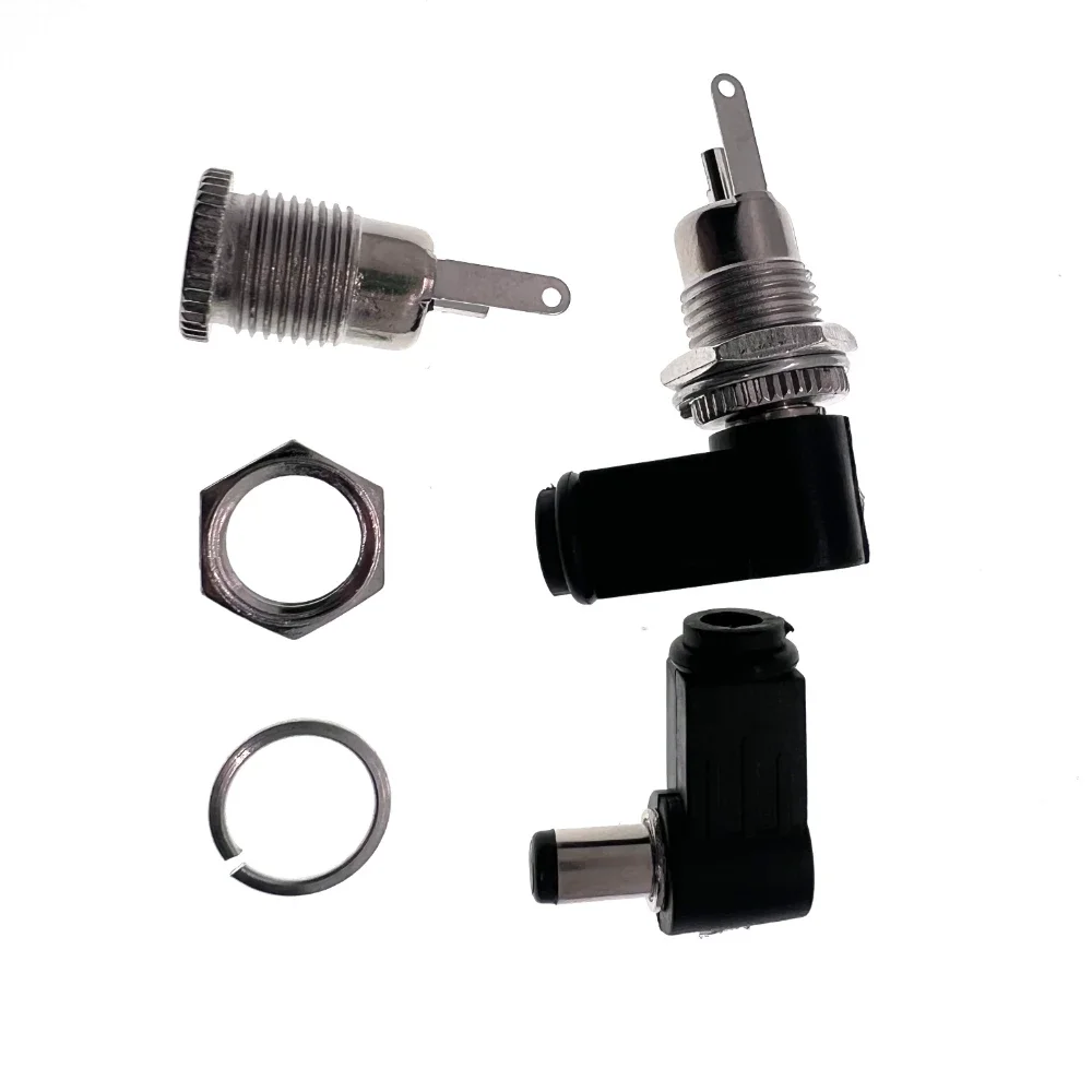 Masculino DC Plug Power, 90 Graus, em forma de L, Plástico + Fêmea, Metal, Montagem em Painel, Tomada, Conector Plug Jack, 10pcs, 5 pares