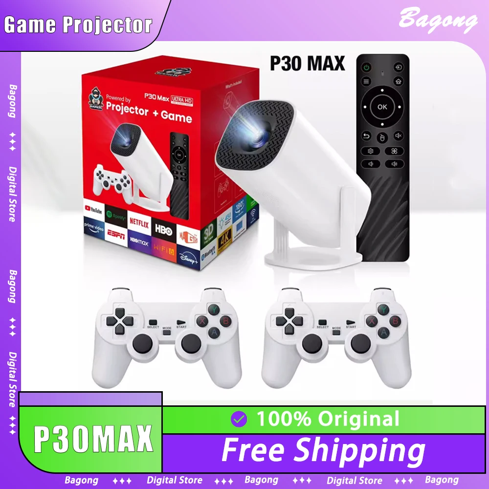 P30MAX 3D Game Projector Retro Video Game Console Wireless Controller 4K ULTRA HD plug and play Android11 BT5.0 720P Home Cinema