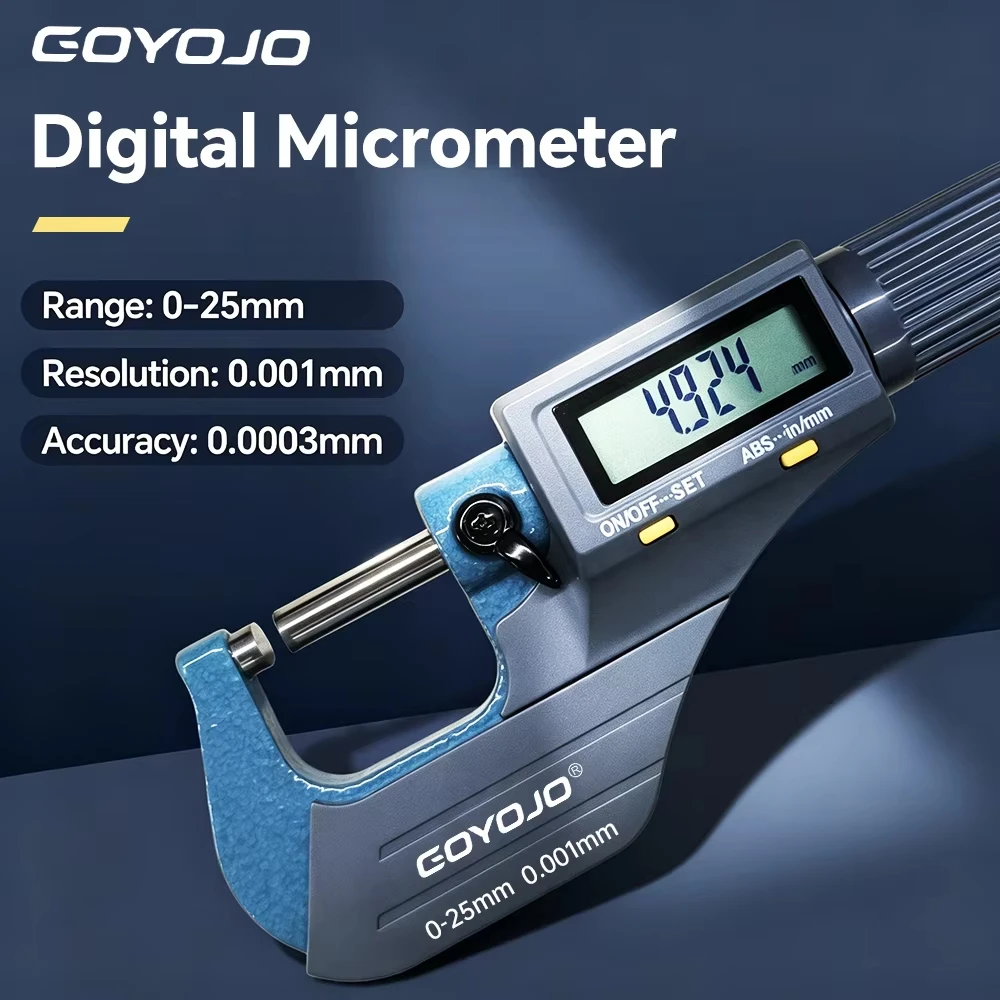 GOYOJO High Precision Electronic Micrometer 0.001mm Resolution 0-25mm Digital Micrometer Gauge for Machining