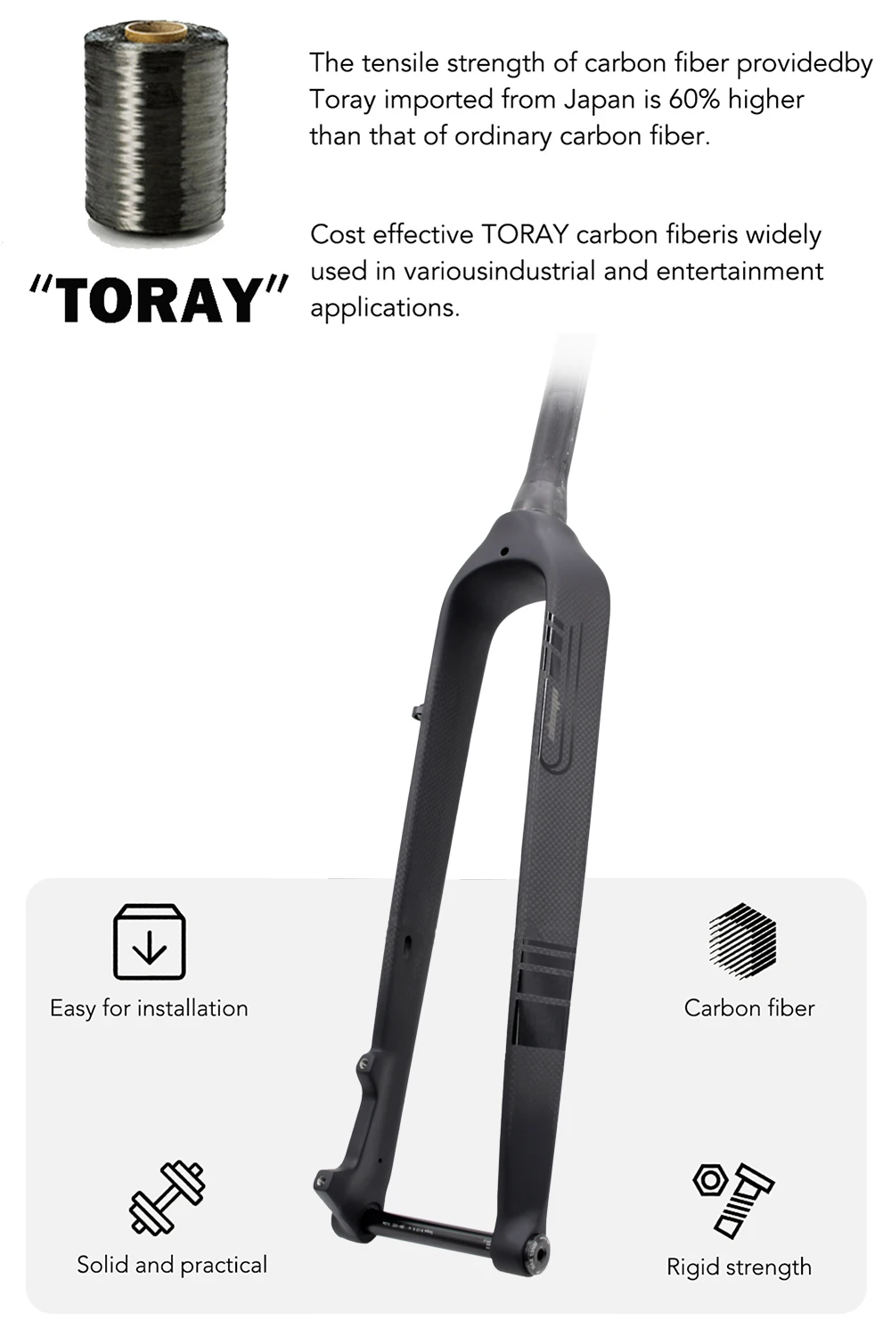 Starre MTB-Vollcarbon-Gabel, gerade/konformte Rohr-Fahrradgabel, 9 x 100 mm Schnellspanner, Steckachse 15 x 100 mm, 26/27,5/29 Zoll – Detail 1