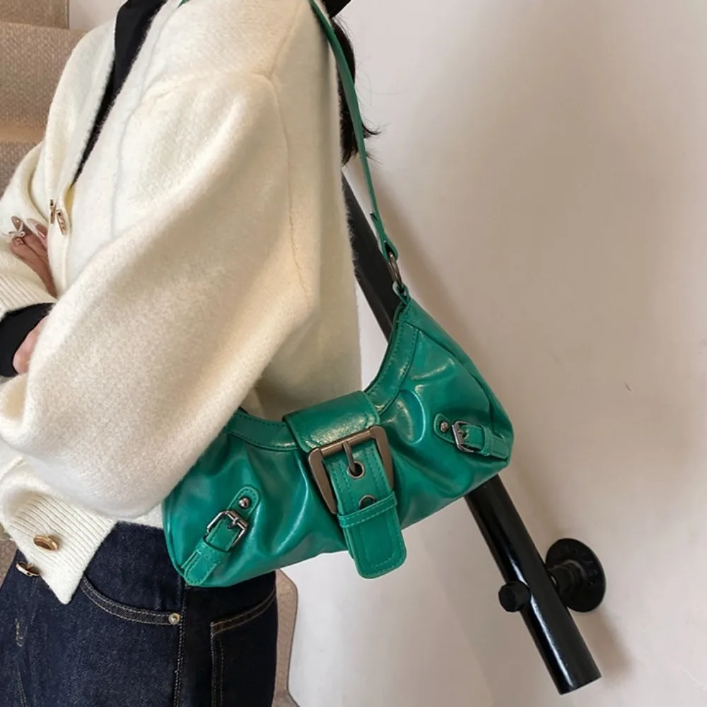 Korean Style Y2K Underarm Bag Elegant Fashion Design Single Shoulder Bag Solid Color Streetwear Retro Leather Handbag Outdoor