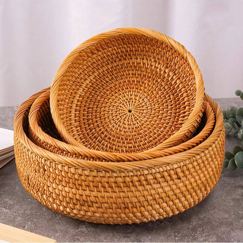 Multifunctional Circular Fruit Weaving Box Rattan Weaving Storage Basket Household Storage Box Handmade Vine Weaving Crafts