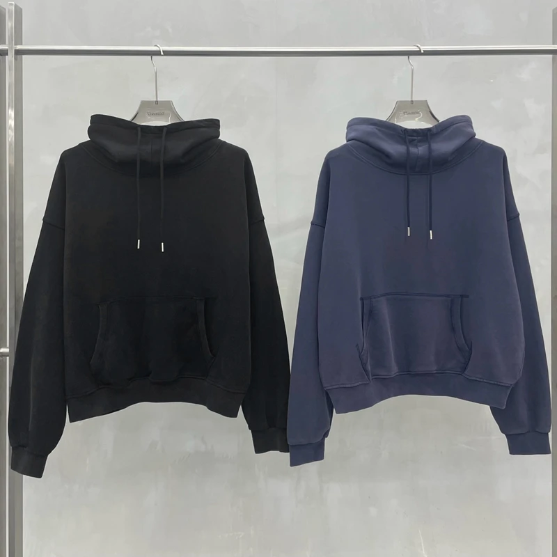 Mock Neck Hoodie für Herren und Damen, gewaschen, kurz geschnitten, kastig, Oversize-Pullover mit Kängurutasche, Vintage Streetwear, lässiger Sweatshirt – Detail 4