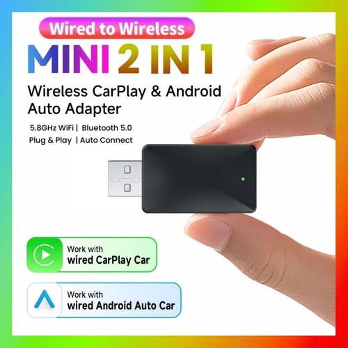 Imagen 1 del producto Dongle inalámbrico CarPlay 2 en 1, adaptador inalámbrico para Android Auto, caja inteligente AI, sistemas inteligentes para coche con CarPlay con cable