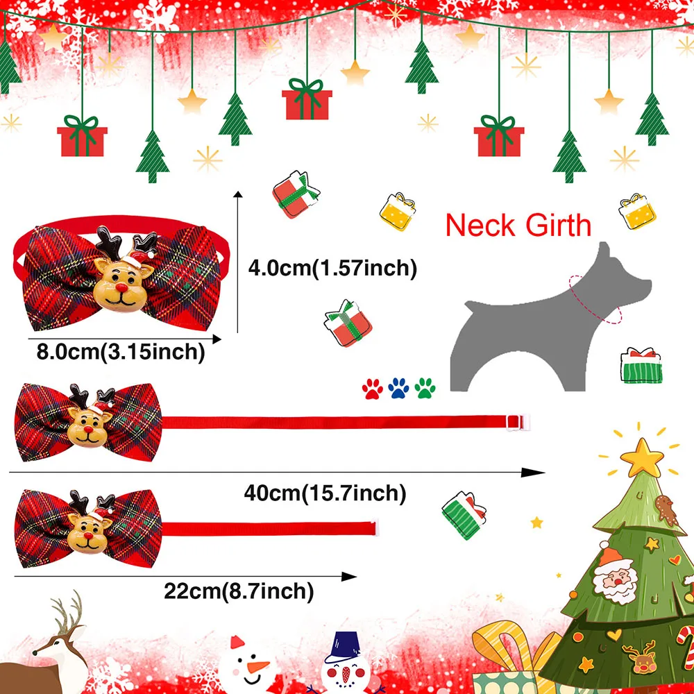 5PCS Christmas Pet Bowties For Dogs Classical Plaid Dog Bow Ties Collars Dog Neckties Pet Dog Grooming Accessories