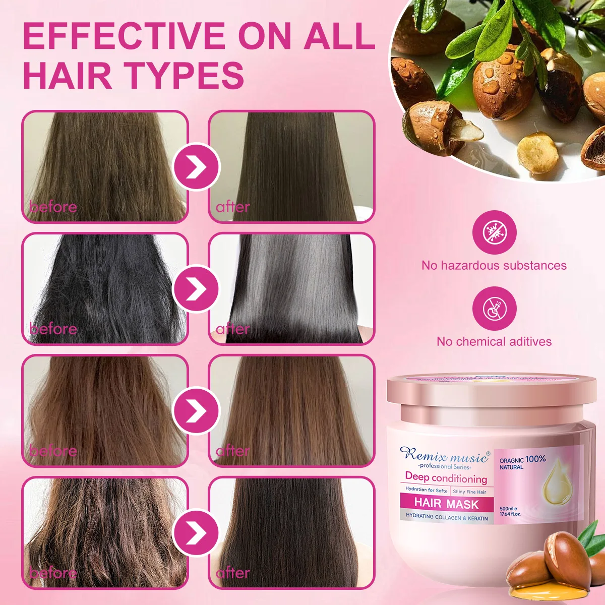 REMUSIC genuine protein hair mask conditioner hidratação nutrição suavidade suave
