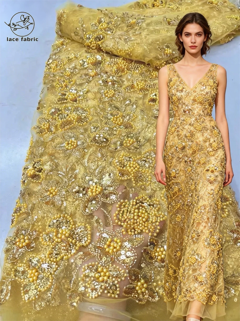 

Beads African Lace Fabric 2026 French Embroidery High Quality Lace French Sequins Luxury Heavy Beaded Bridal Nigerian Wedding