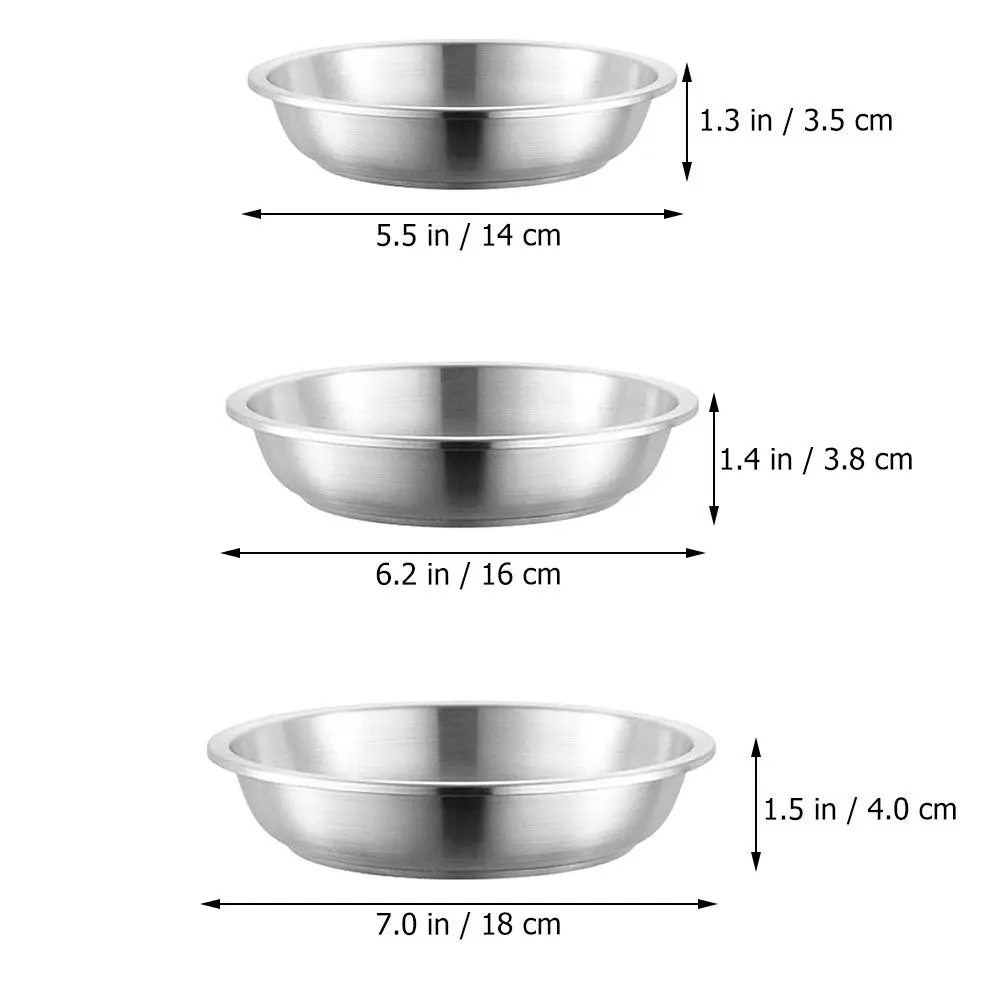 3Pcs Stainless Steel Round Breakfast Plate Easy Clean Breakage Proof Lightweight Portable Dish for Dinner Sushi Dessert Fruit