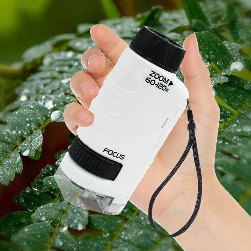 

60-120x Kid Science Experiment Pocket Microscopio Toy Educational Mini Handheld Microscope with Light Children Toys Gift Tools