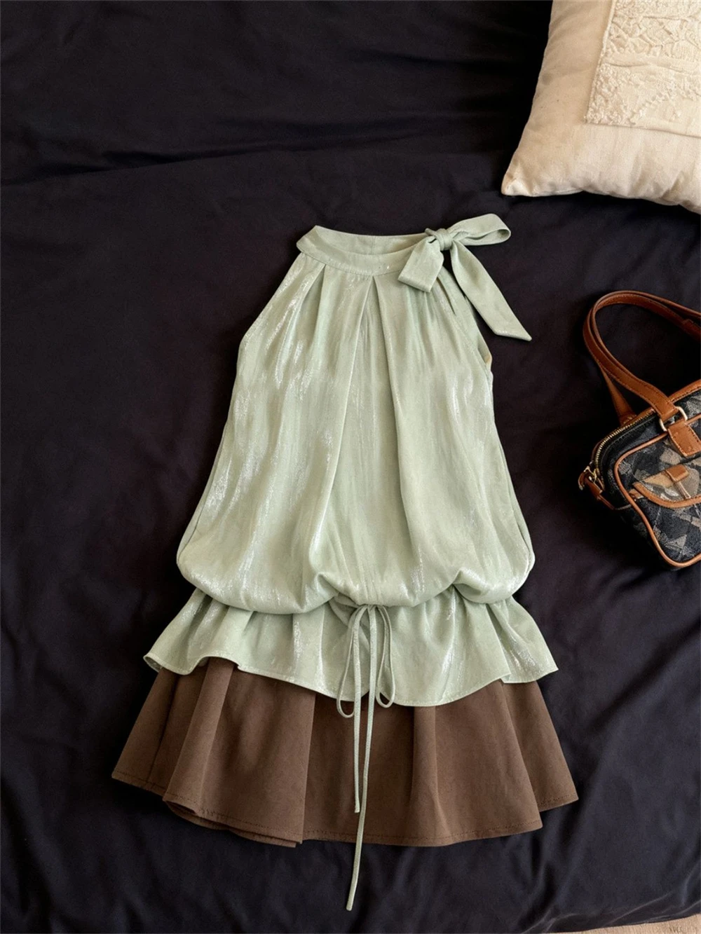 Fashionable Loose Sleeveless Neck Hanging Top And Short Half Skirt Two-Piece Set for Women Summer Slimming Effect Trendy Ense...