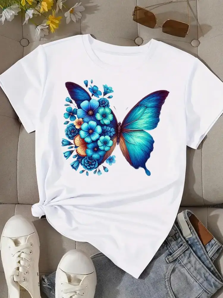 Camisetas estilo flor de acuarela para mujer, ropa informal Popular con estampado de T, ropa de manga corta con cuello redondo, camisetas gráficas de moda