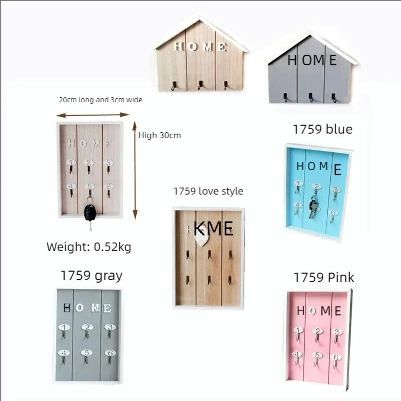 Wooden Metal Key Hook Board, Home Wall Decoration, Living Room Entrance Storage Rack