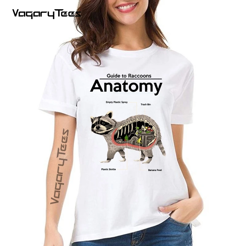 Vagarytees Anatomy Of A Raccoon Women's T Shirt Funny Animals Graphic Female Cute Tee Shirt Short Sleeve T-Shirts Present Clothe