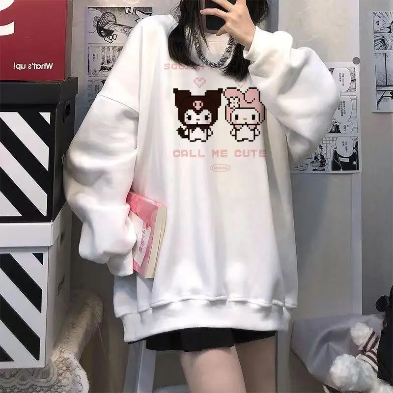 

Худи Sanrio Kuromi для женщин, весна-осень, оверсайз, свободный крой, с эффектом драпировки, в стиле Harajuku, нишевая верхняя одежда, топы с мультяшным принтом