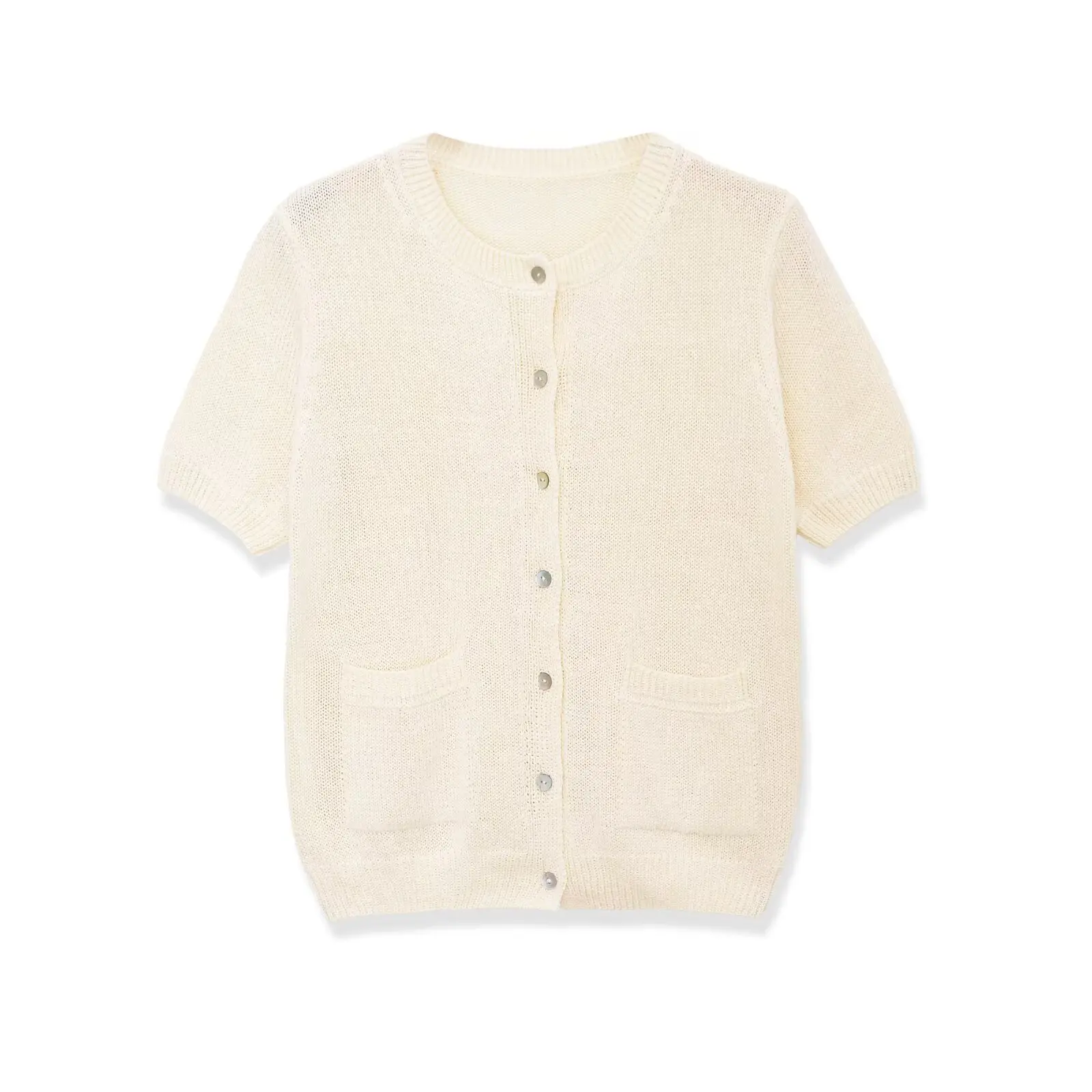 

WOMAN 2026 Summer New Fashion Short sleeve Knitted Cardigan Sweater Retro O Neck Button-up Casual Female Outerwear Chic Tops