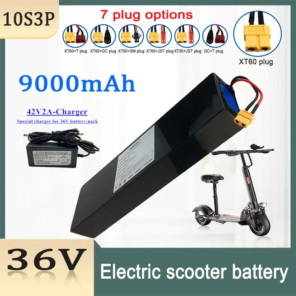 NEW 36V 9000mAh 18650 BMS Li-ion Battery Pack 10S3P 500W High Power Modified Bicycle Scooter Electric Vehicle with charger