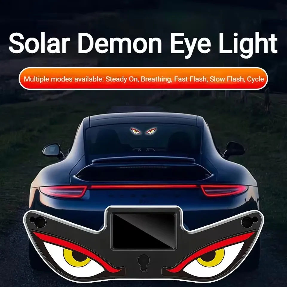 Luz Ambiental LED Solar para Coche, Inalámbrica, con Efecto Ojo de Demonio, Ventosa, Recargable por USB, Lámpara de Ambiente con Respiración de Luz