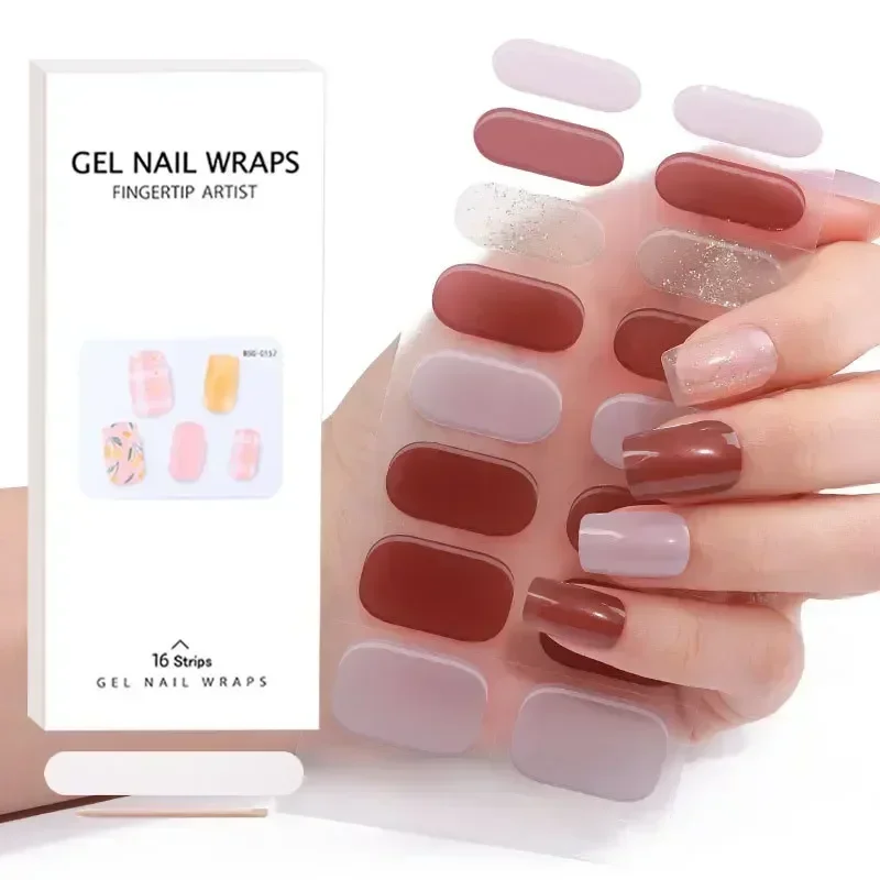 Farbverlauf rosa halb gehärtete Gel nagelst reifen Patch Slider Blumen Kleber Voll abdeckung Gel Nagel Stcikers UV-Lampe gehärtete Maniküre