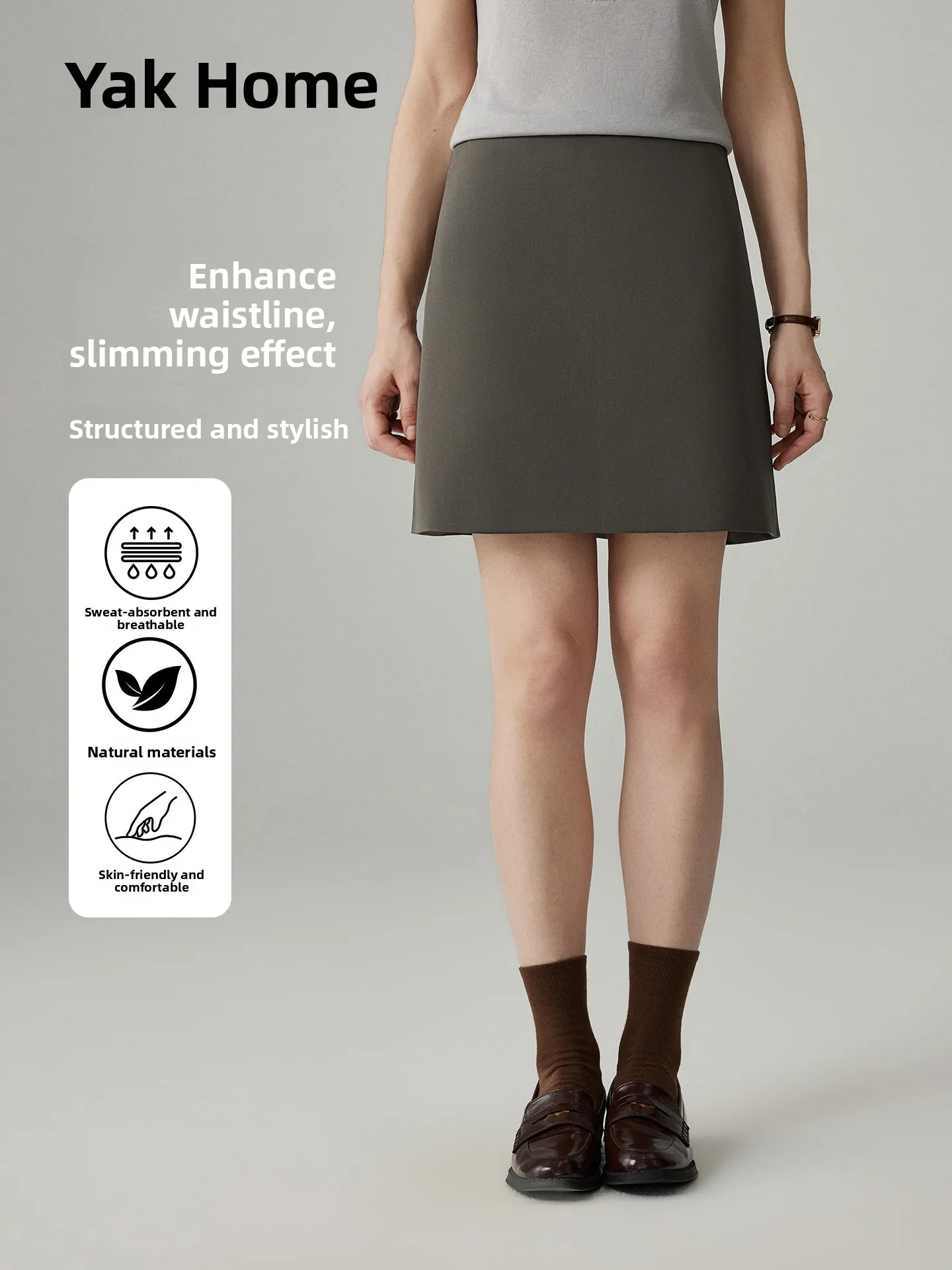 High Waist A-Line  Skirt Commute Style Olive Grey Suit Half-length Skirt Women's Zipper Design Straight Cut Spring 2024