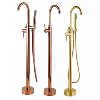 Tuqiu Rose Gold Bathroom Bathtub Faucet + Handheld Shower Free Standing Brushed Gold Luxury BathTub Mixer Taps Floor Mounted