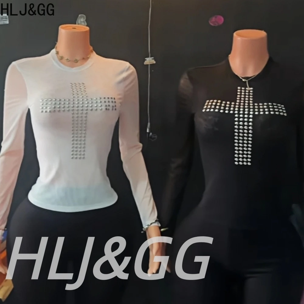 HLJ & GG موضة تريند Y2K طباعة بلايز قطعتين مجموعات المرأة الجولة الرقبة طويلة الأكمام بلوزات وسراويل ضيقة الزي الإناث الشارع الشهير