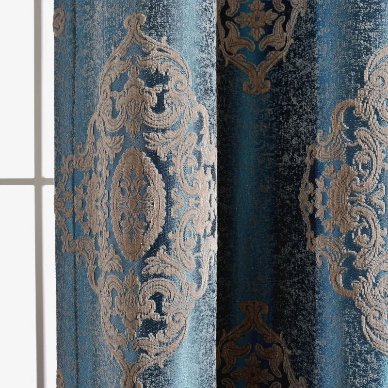 

New Curtains for Living Dining Room Bedroom Custom European Luxury Light Luxury Chenille Jacquard Window Curtain Room Decor Blue