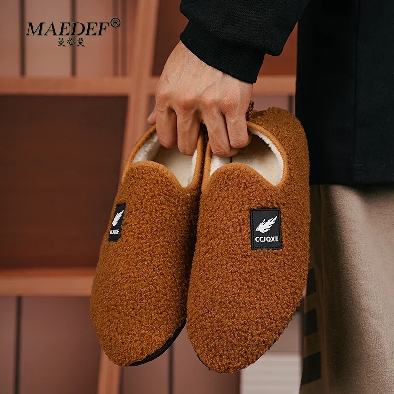 MAEDEF Men Cotton Shoes Slippers Warm Indoor Outdoor Antiskid Casual Shoe High Quality Plush Winter Couple Shoe Fluffy Slipper