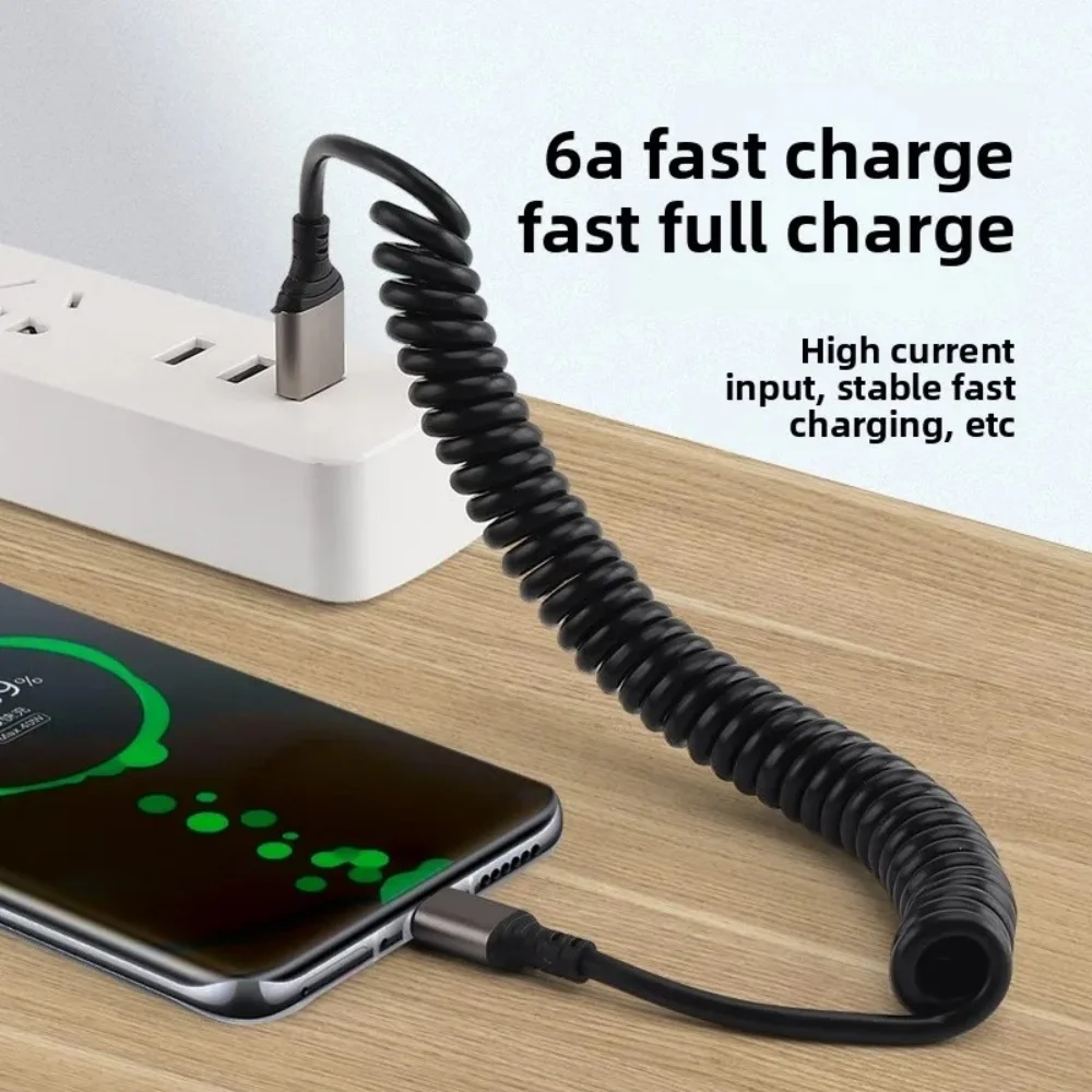 1M Car Spring USB Type C Data Cord 6A Short Fast Charging Wire USB C to Type C for iPhone 15 Huawei Xiaomi Samsung USB C Cable