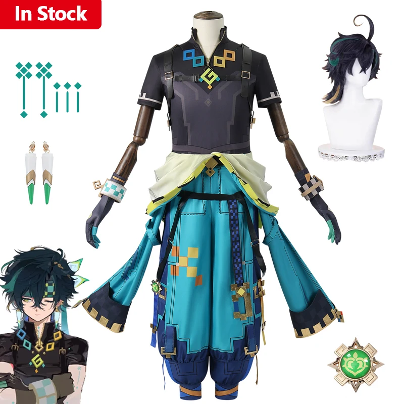 

In Stock Genshin Impact Kinich Cosplay Costume Full Set with Wig Tattoo Stickers Earrings Game Outfit for Men Halloween Carnival