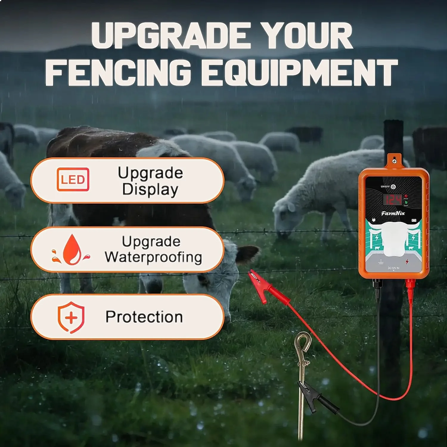 15Miles 24KM Electric Fence Energizer 4 Joule LCD Display 12V Controller for Cattle Livestock