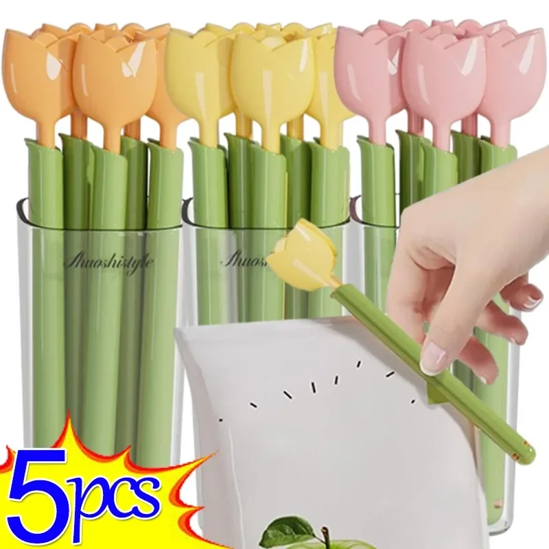 

5PCS Portable Kitchen Storage Food Snack Seal Sealing Bag Clips Dustproof Tulip Shape Bag Clips with Magnetic Storage Box Gadget