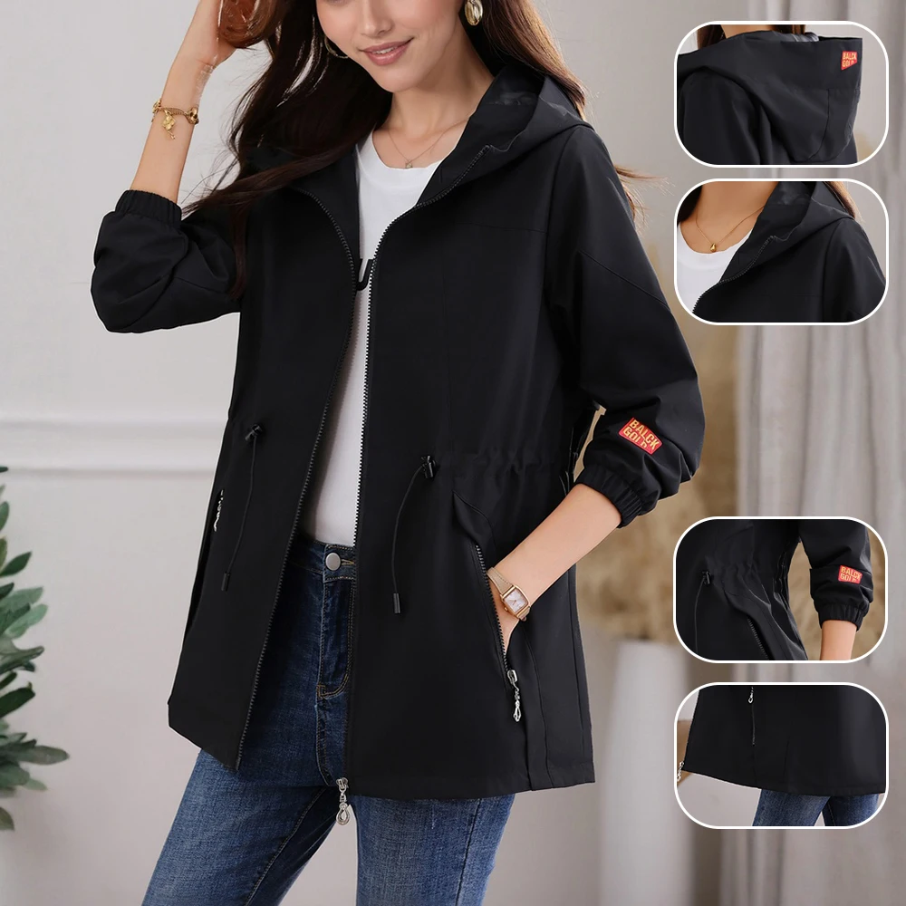 Womens Windbreaker Jacket Wind and Water Resistant Cinched Waist Long Anorak Jacket Midweight Cinched-Waisted Insulated