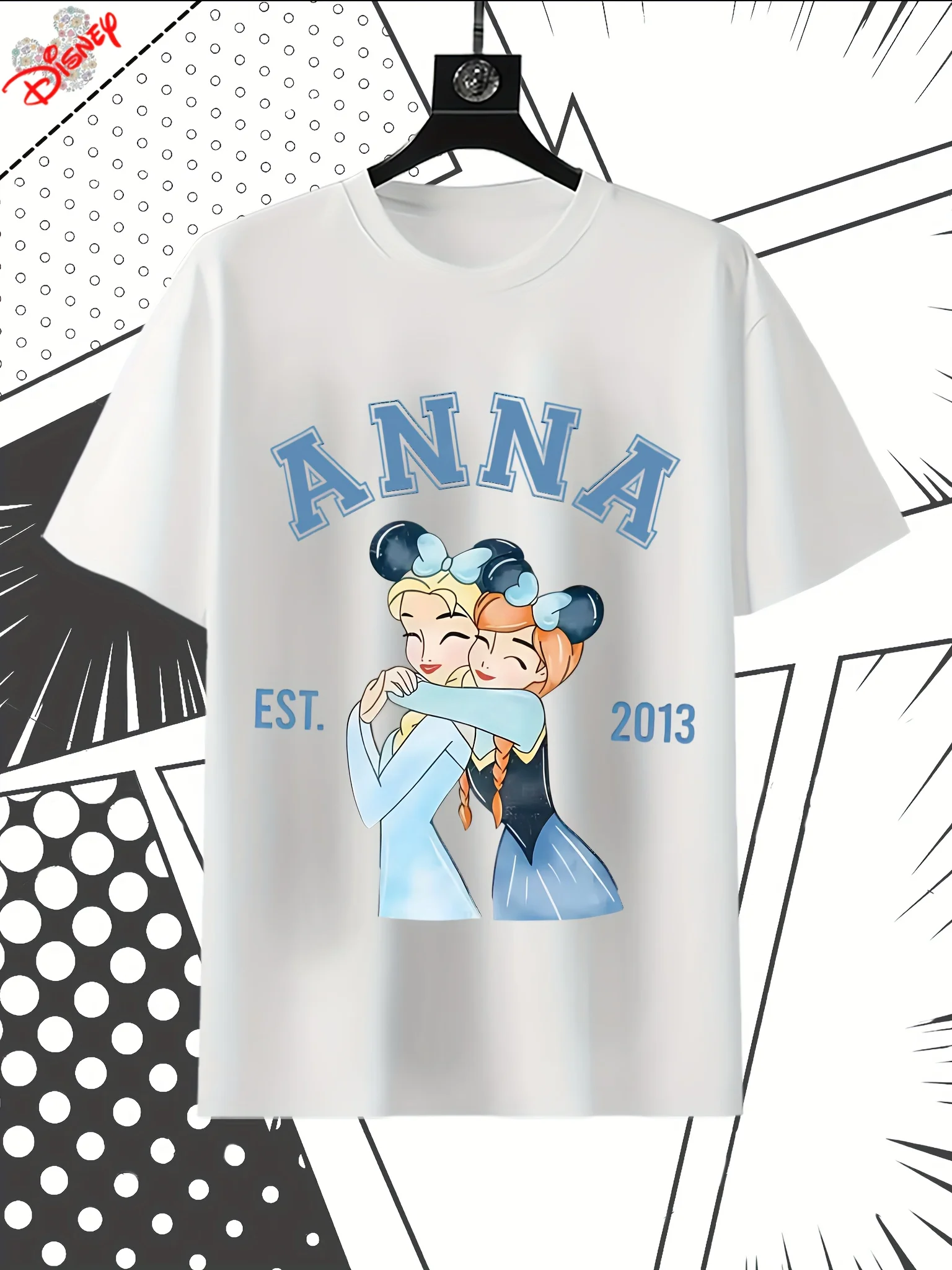 تيشيرتات ديزني للنساء، 100%، جرافيك إلسا وآنا هوج 2013، هدايا مثالية للنساء، مقاس مريح، كم قصير #1