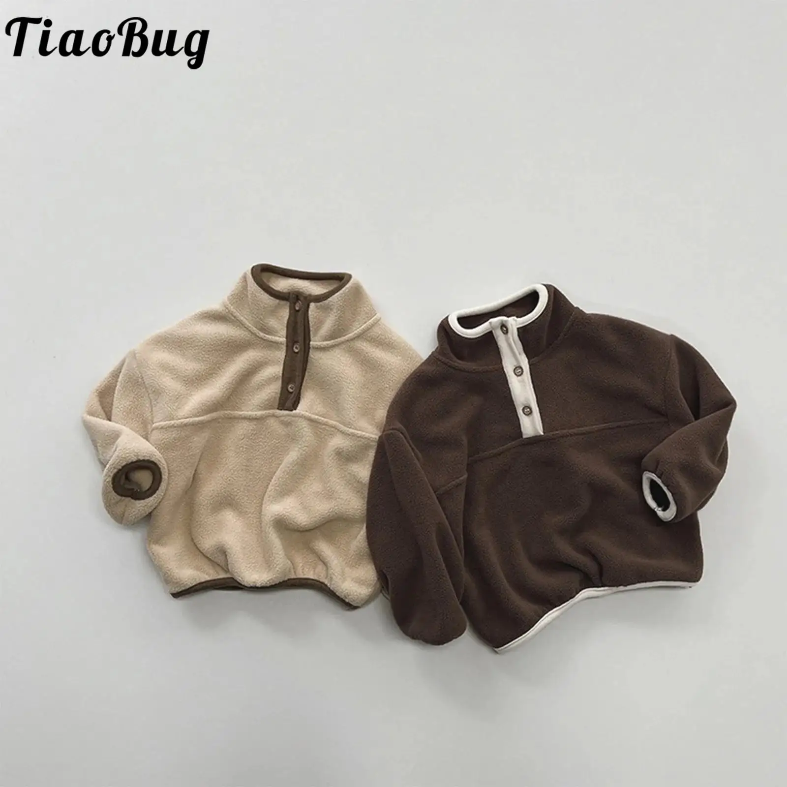 

Toddler Baby Casual Warm Fleece Sweatshirt Top Long Sleeve Button-Up Pullover Tops Children Autumn Winter Clothes Daily Wear