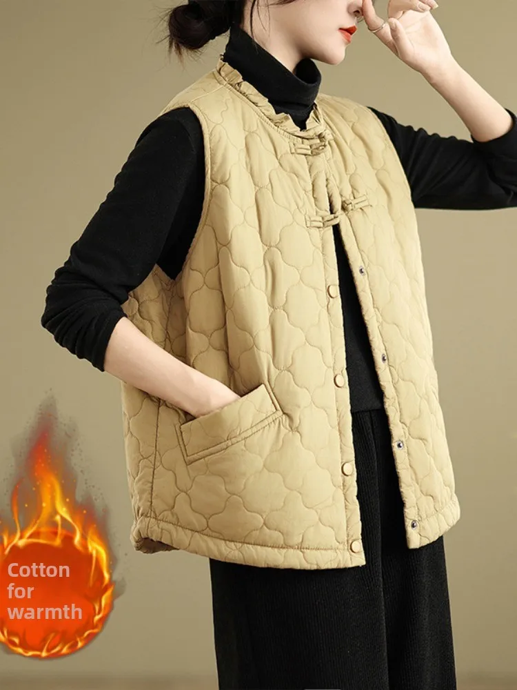 Ele Winter-Baumwollweste für Damen, leicht, warm, Kürbismuster, faionable Mommy Sle Oulder Pad Weste Top