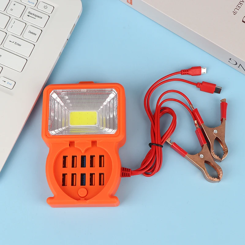 Premier 12V 24V to 5V 10-USB Port Adapter, 3.4A Output with Battery Clip for Emergency Phone Charging