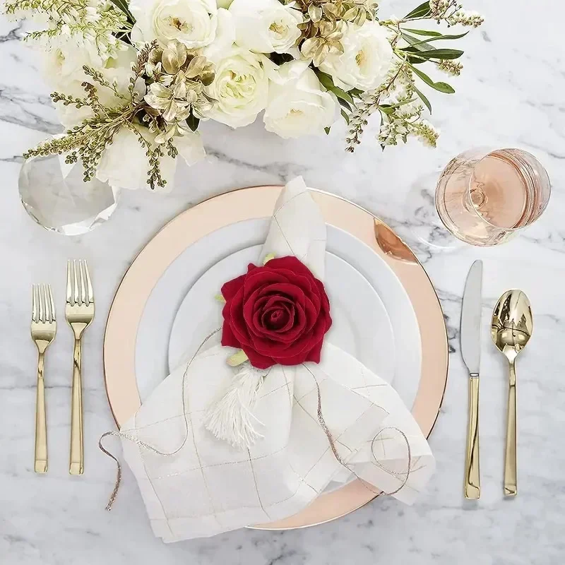96PCS Rose Napkin Clasp, Pink Rose Red Rose Napkin Ring, Wedding, Valentine\'s Day Banquet, Party Christmas Birthday Decoration