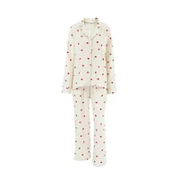 Summer New Love Heart Print Pyjama 100% Cotton Long Sleeve Set 2Pcs Outfit Lapel Sleepwear Button Down Women's Pajamas Nightwear - Image 6