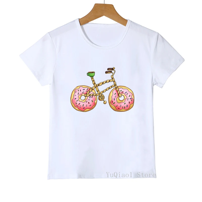 New Cute Kids Clothing Summer Tops for Girls Boys Funny Donut Bike Print T Shirt Children's Clothes Kids  Short Sleeve T-shirt