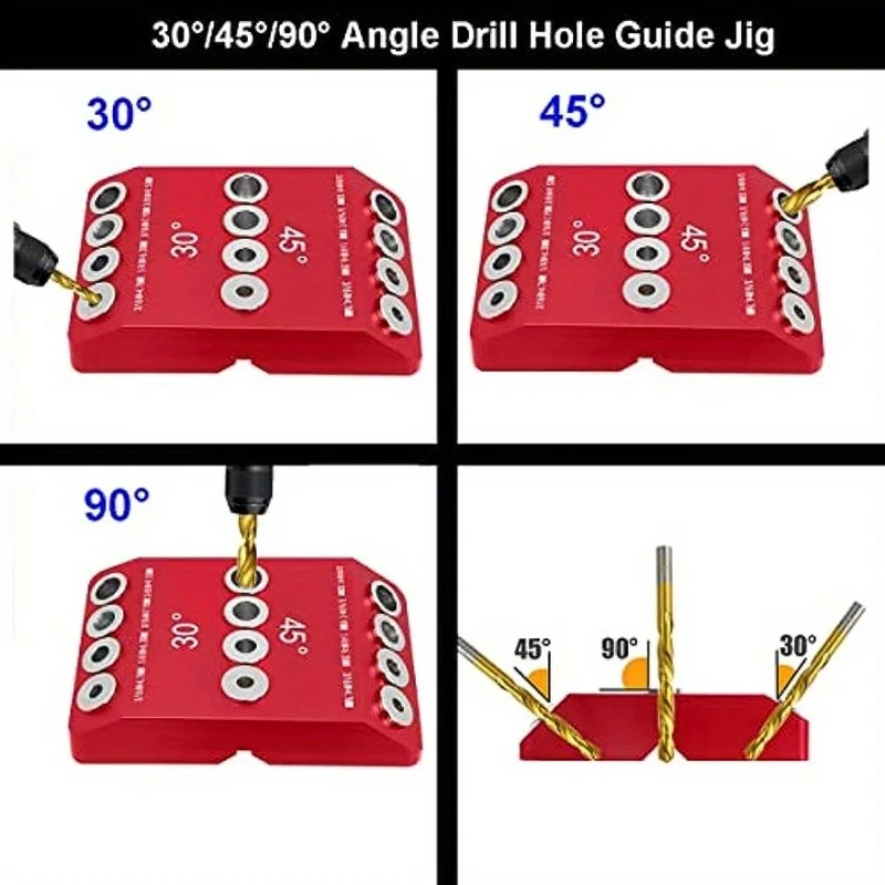 30/45/90° All-Metal Drill Guide Jig: For Cable Railing Lag/Screw Wood Post – Straight/Angled Holes for Railing/Deck/Stair Handra