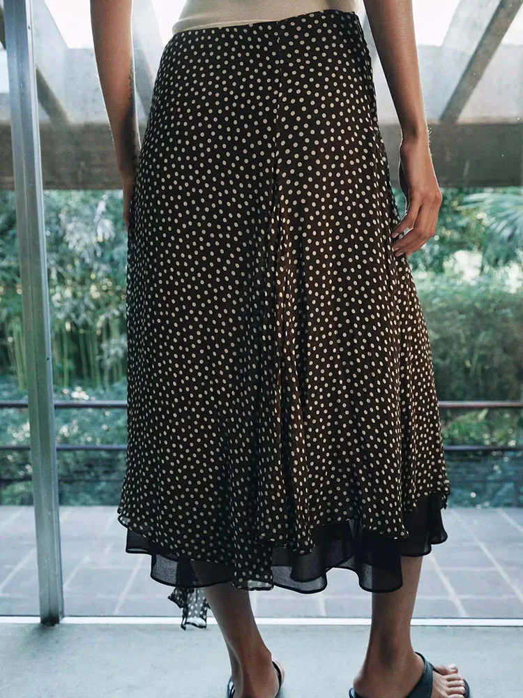 

Spring New Arrival Women's Asymmetric Polka Dot Vaion Sle Skirt Retro High Waist Midi Skirt for Young Women 8-25