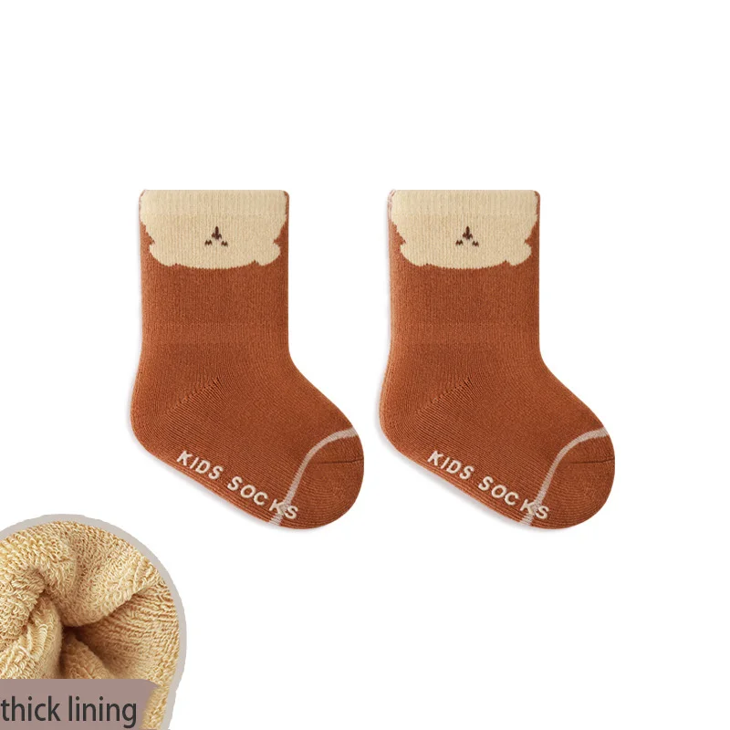 5 Pairs/Lot New Non-Slip Cartoon Warm Fleece Children Kids Baby Terry Socks Toddler Thicken Indoor Floor Socks