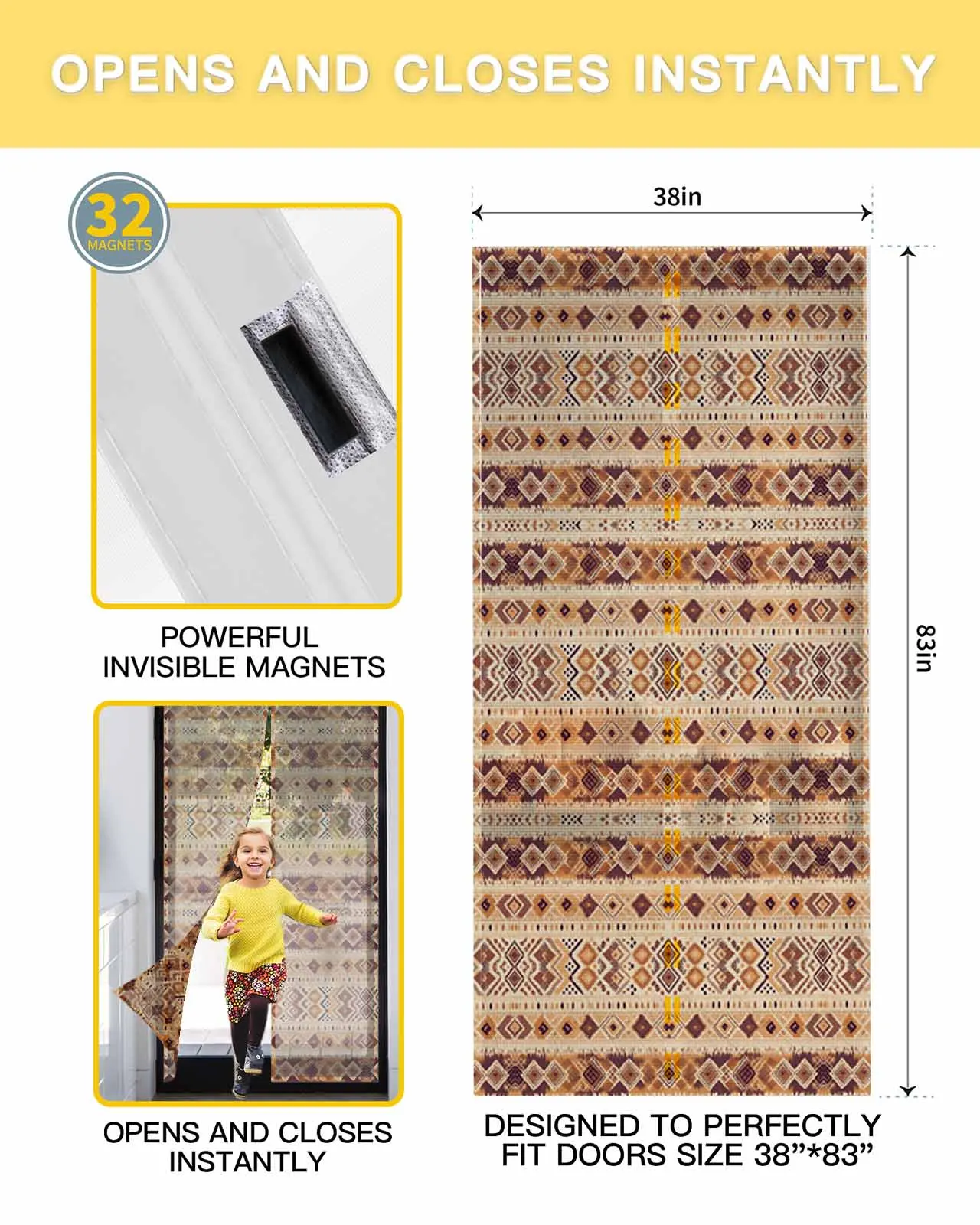 Geometric Morocco Retro Summer Magnetic Door Curtain Living Room Bedroom Home Anti-mosquito Screen Door Curtain