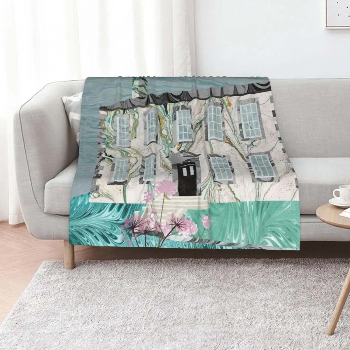 The Bronte Sisters' Parsonage,Haworth : Collage in Marbled Bookbinding Paper Throw Blanket Single Luxury Designer Kid'S Blankets