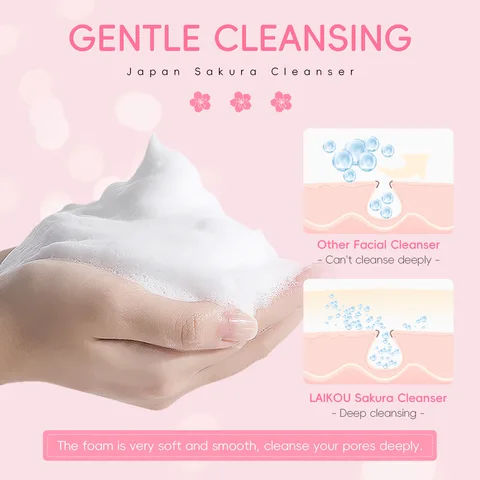 LAIKOU Sakura Facial Cleanser Foam Cleanser Foam Remover Remover Blackpoints Увлажняющий сужающий поры Глубоко очищающий Контроль жирности кожи Уход за кожей 50 г средство для умывания лица для мужчин с жирной кожей отзывы - №6