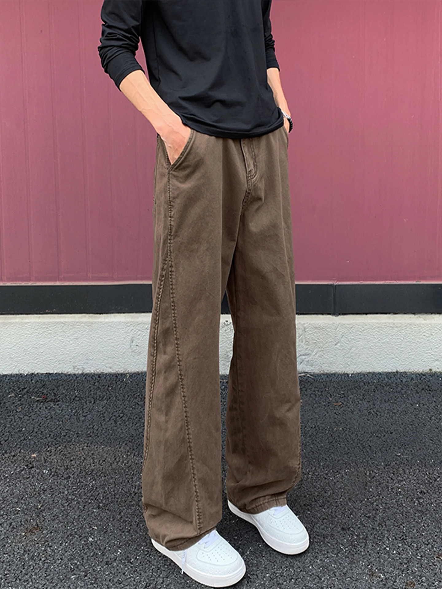 

Мужские повседневные брюки Cleanfit Vintage: осенние, модные, из чистого хлопка, прямого кроя, широкие, оверсайз, Haome