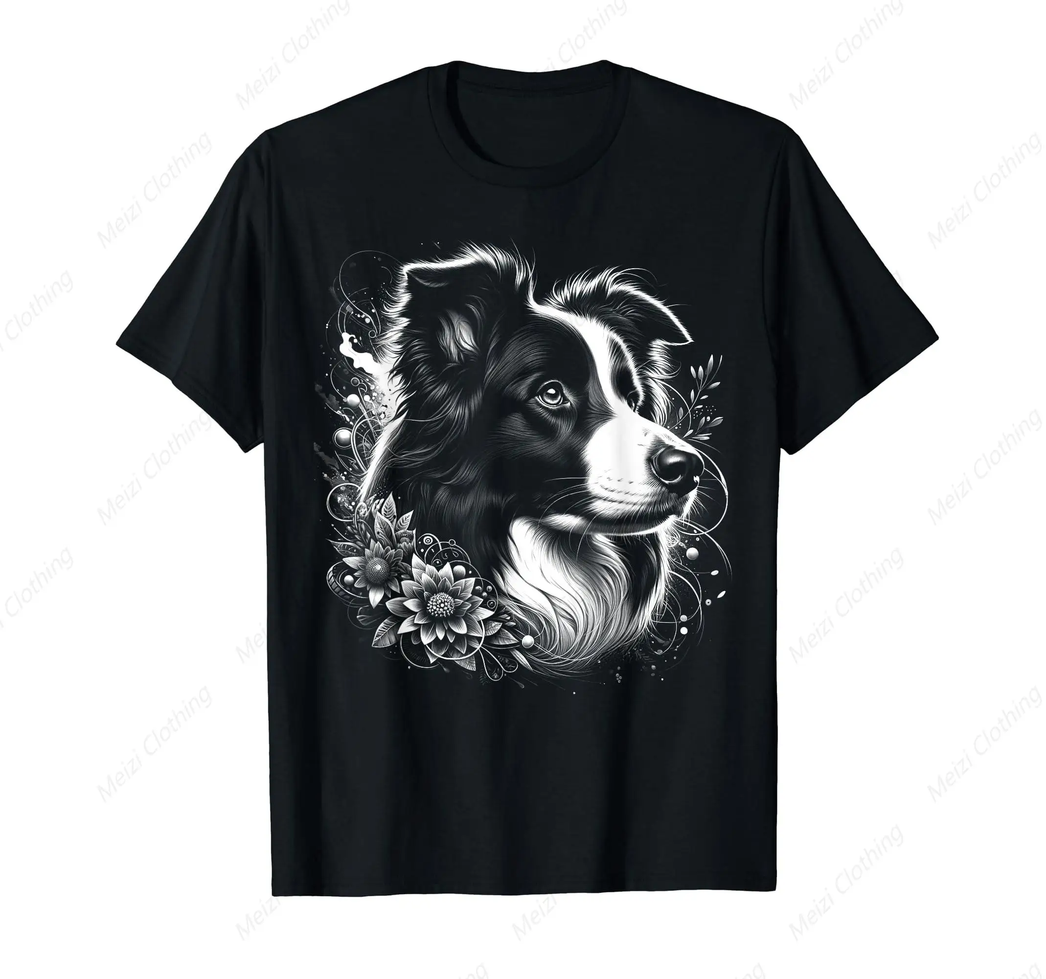 Cool Border Shepherd Dog Lover Art Portrait T-shirt Cotton Gift Men's Funny Shirt