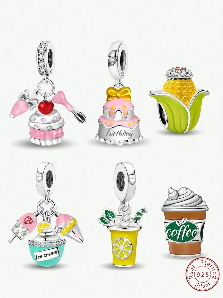 925 Sterling Silber Zitronenbecher Dessert Kaffee Kuchen Anhänger Perle DIY Armband Armreif Herstellung Geschenk Hochwertiger Feinschmuck