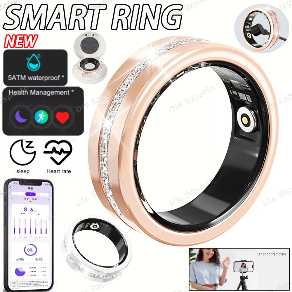 Diamond Fashion Women Smart Ring With Box IP68 Waterproof Lady ring Heart Rate Health Monitor Sports Pedometer Fitness Ring R12