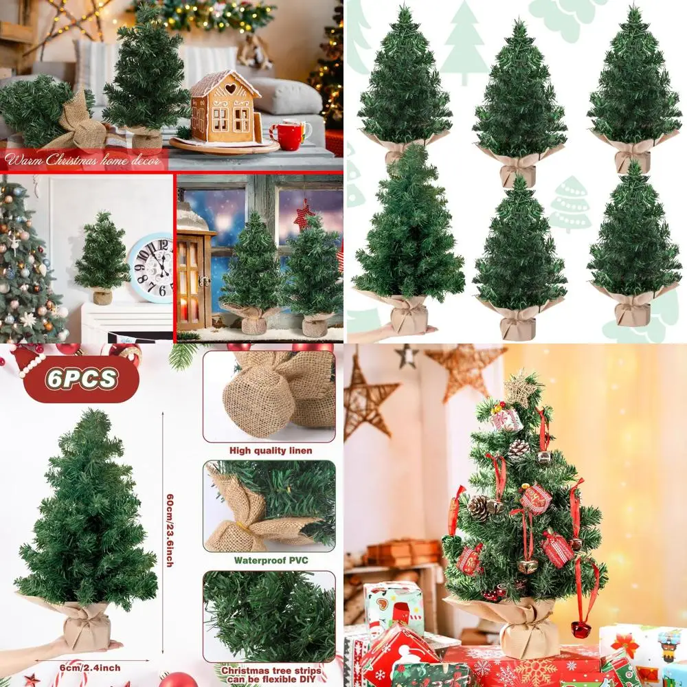

Мини-рождественские елки из 6 предметов, искусственные сосны 23,62 с льняной основой для праздничного декора, идеально подходят для внутреннего и кухонного стола
